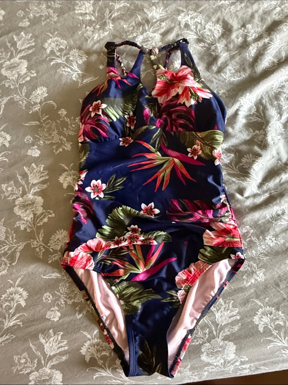 Kona Sol Navy Tropical Floral One-Piece Swimsuit